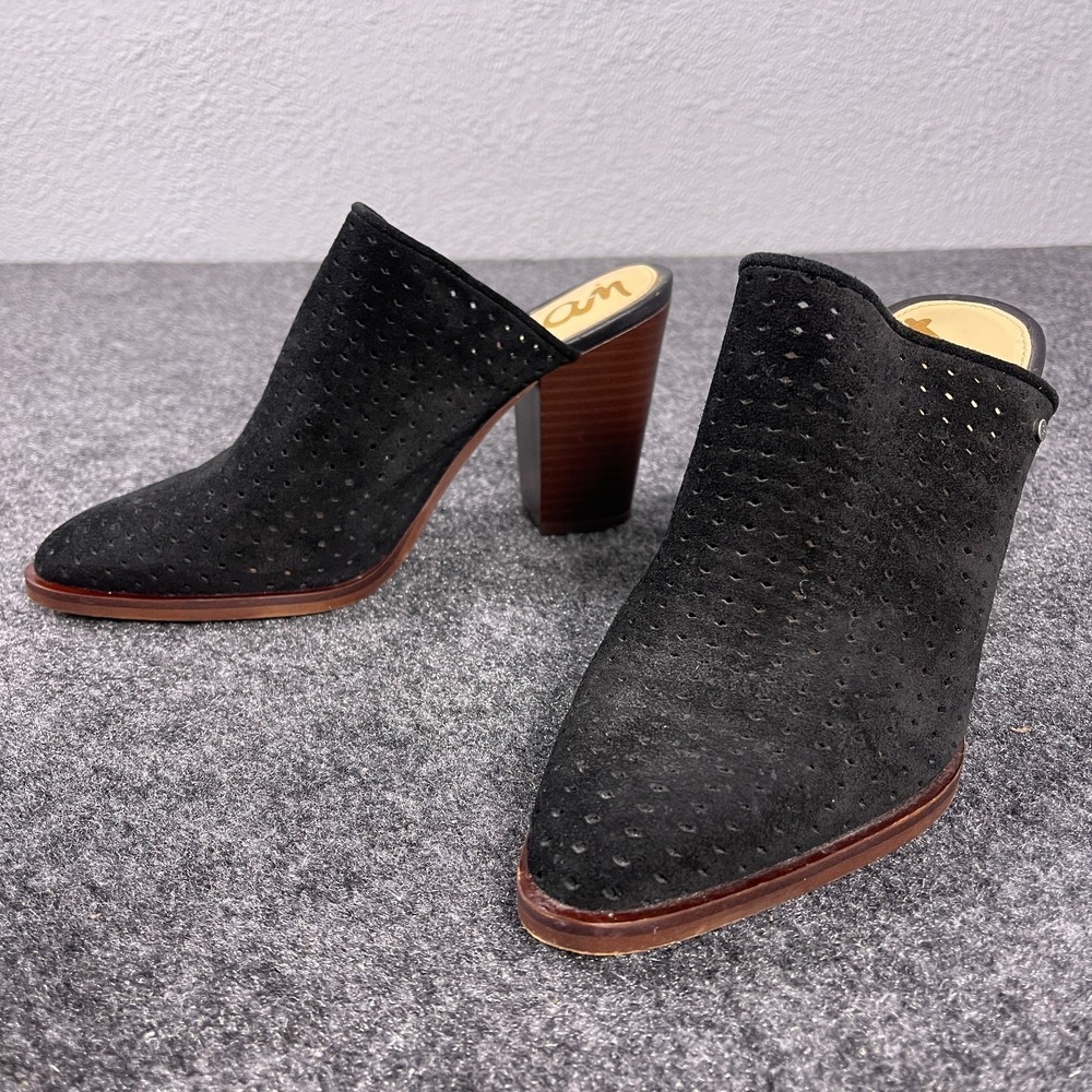 Sam Edelman Bates Mule Booties Womens 7 Black Suede Perforated Heeled Clogs